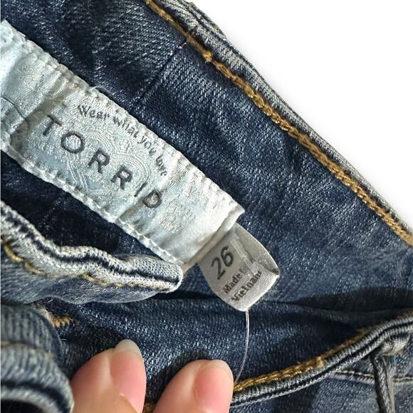 NEW Torrid Dark Blue double waist raw hem flare Jeans - Picture 5 of 7
